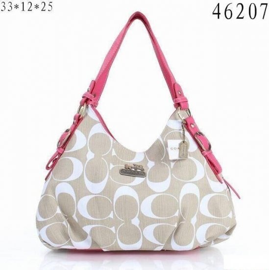 Coach Legacy Logo Signature Medium Pink Khaki Hobo ENO | Women